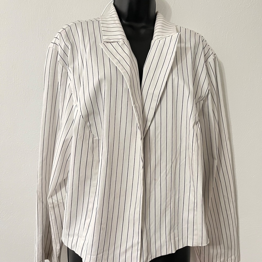 Open Front Cropped Layering Jacket Plus sz 26 Capsule Work Wear Chic Pen Stripe